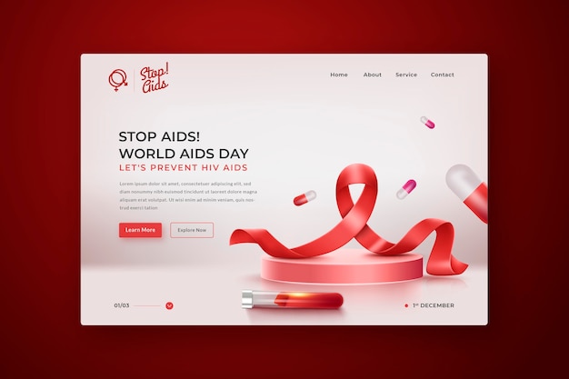 Realistic world aids day landing page template