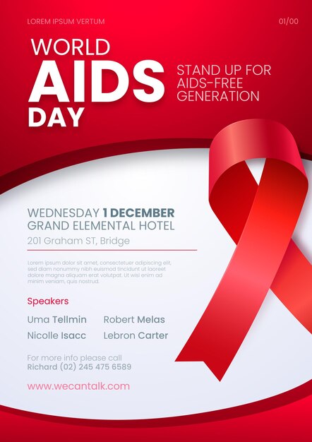 Реалистичный шаблон вертикального плаката всемирного дня борьбы со СПИДом