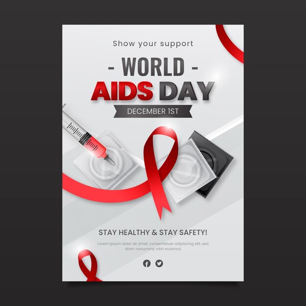 Realistic world aids day vertical poster template