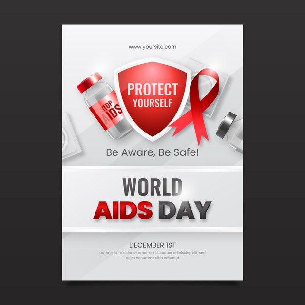 Realistic world aids day vertical poster template