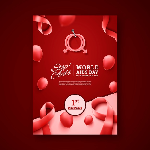 Modello di poster verticale realistico della giornata mondiale dell'aids
