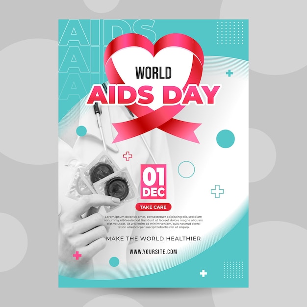 Vettore gratuito modello di poster verticale realistico della giornata mondiale dell'aids