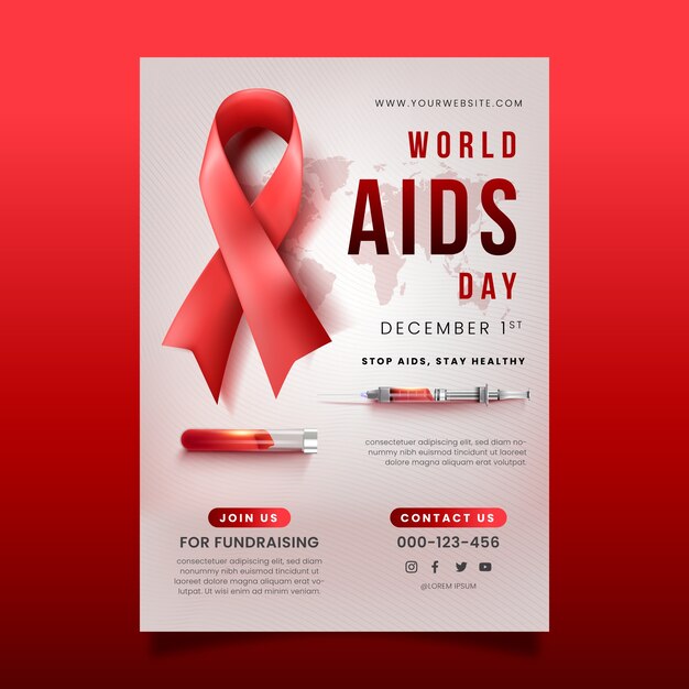 Realistic world aids day vertical poster template