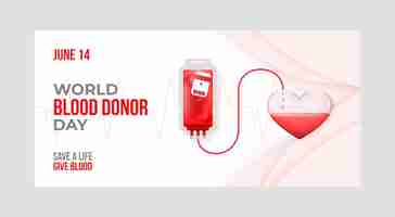 Free vector realistic world blood donor day horizontal banner template