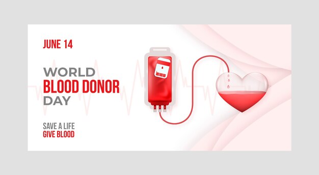 Realistic world blood donor day horizontal banner template