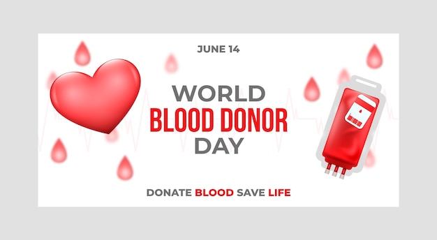 Realistic world blood donor day horizontal banner template