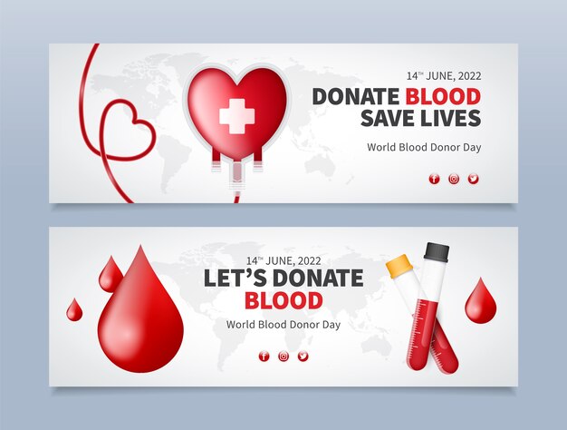 現実的な世界献血者デーの水平バナーコレクション