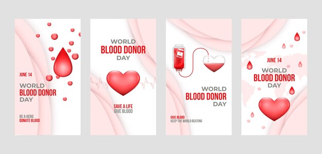 Realistic world blood donor day instagram stories collection