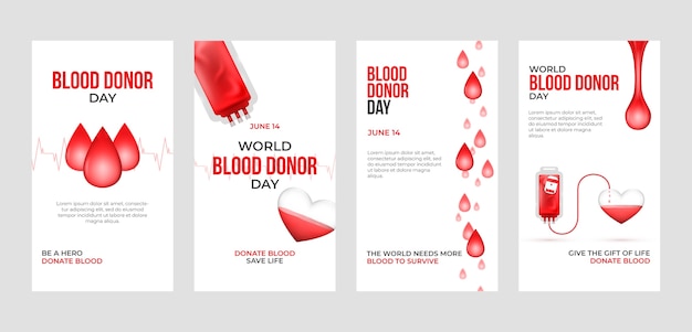 Realistic world blood donor day instagram stories collection