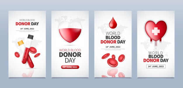 Realistic world blood donor day instagram stories collection