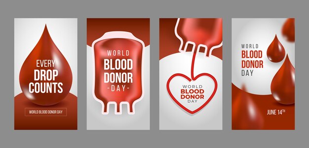 Free vector realistic world blood donor day instagram stories collection