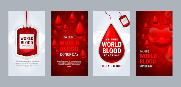 Realistic world blood donor day instagram stories collection
