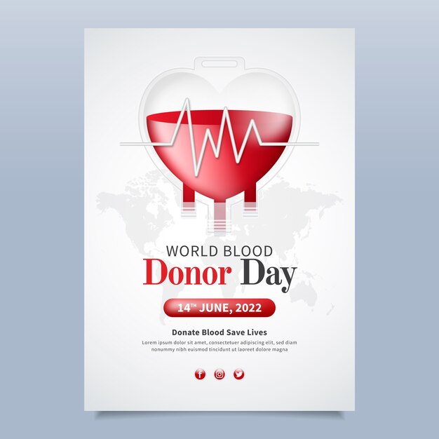 Realistic world blood donor day vertical poster template