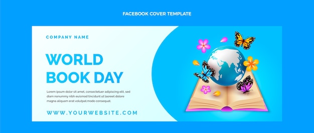 Free vector realistic world book day social media cover template