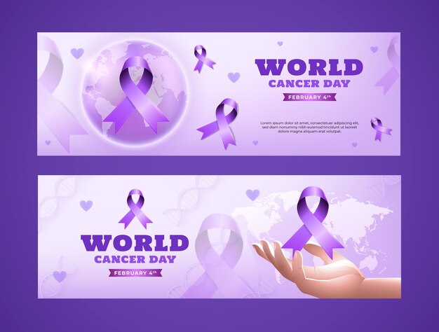 Realistic world cancer day horizontal banners set