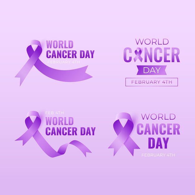 Realistic world cancer day labels collection