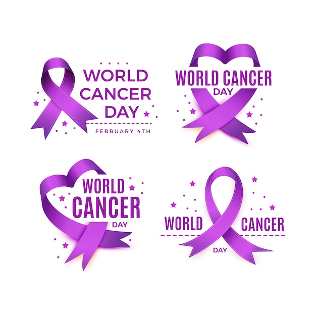 Realistic world cancer day labels collection