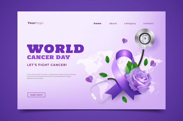 Realistic world cancer day landing page template