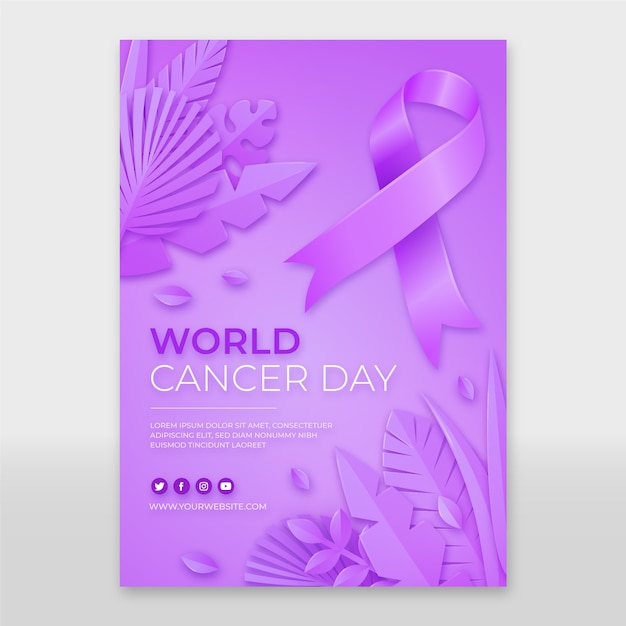 Реалистичный шаблон вертикального плаката всемирного дня борьбы с раком
