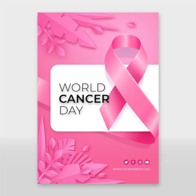 Modello di poster verticale realistico per la giornata mondiale del cancro