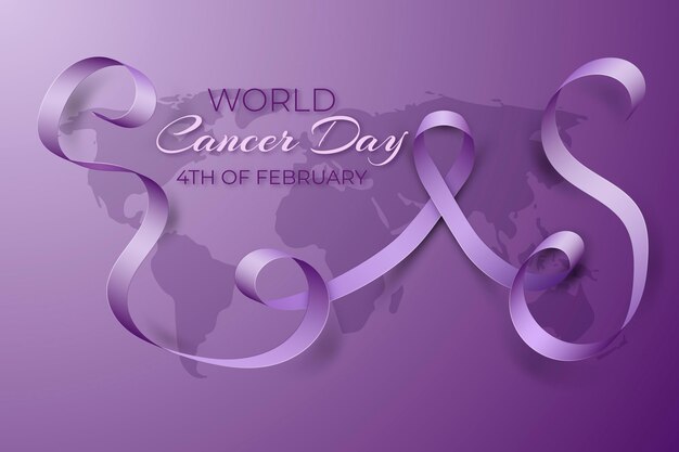 Realistic world cancer day with ribbon