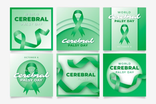 Vettore gratuito collezione di post di instagram per la giornata mondiale della paralisi cerebrale realistica