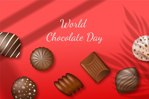 Realistic world chocolate day background with chocolate sweets