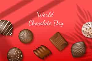 無料ベクター チョコレート菓子と現実的な世界のチョコレートの日の背景