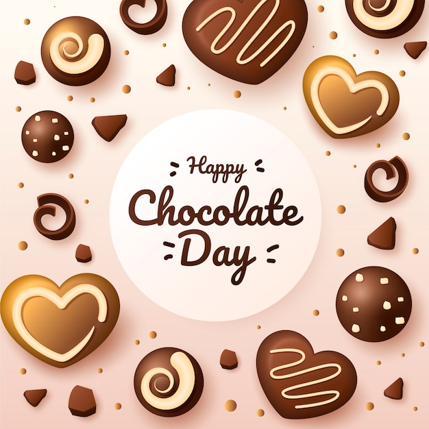 Realistic world chocolate day illustration with chocolate sweets