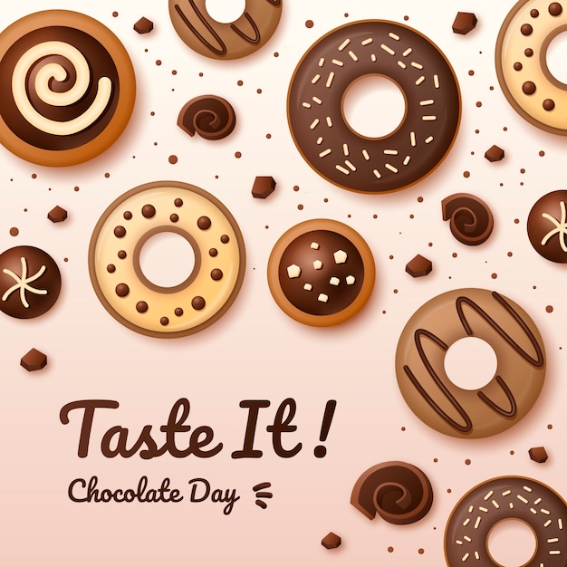 Illustrazione realistica della giornata mondiale del cioccolato con dolci al cioccolato