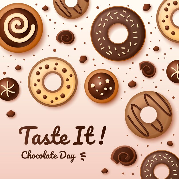チョコレート菓子と現実的な世界のチョコレートの日のイラスト