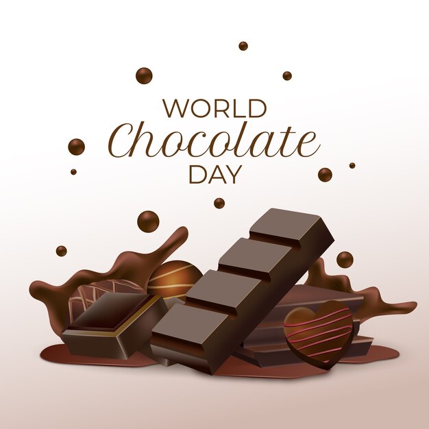 Realistic world chocolate day illustration with chocolate