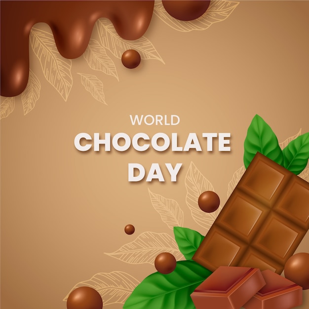 Vettore gratuito illustrazione realistica della giornata mondiale del cioccolato con il cioccolato