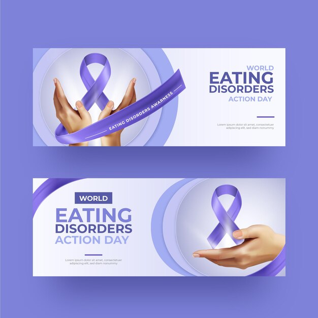 Realistic world eating disorders action day banners set