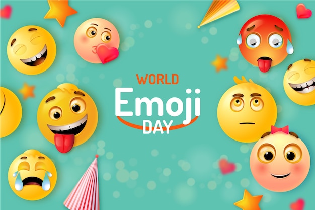 Realistic world emoji day background with emoticons