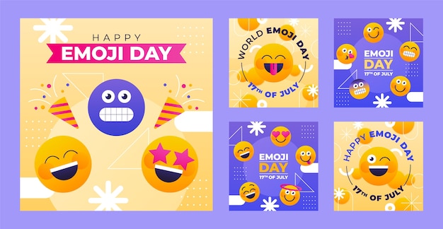 Vettore gratuito set di post per la giornata mondiale delle emoji realistiche