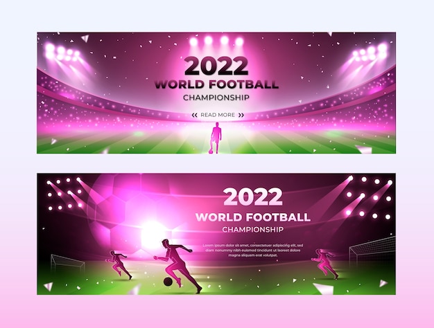 Set di banner orizzontali del campionato mondiale di calcio realistico