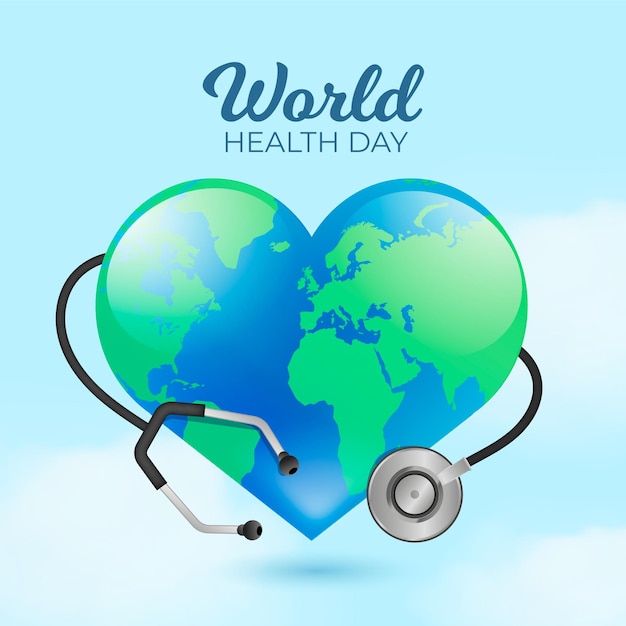 Реалистичная иллюстрация всемирного дня здоровья с планетой в форме сердца