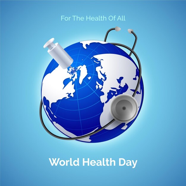 Realistic world health day illustration with planet and stethoscope