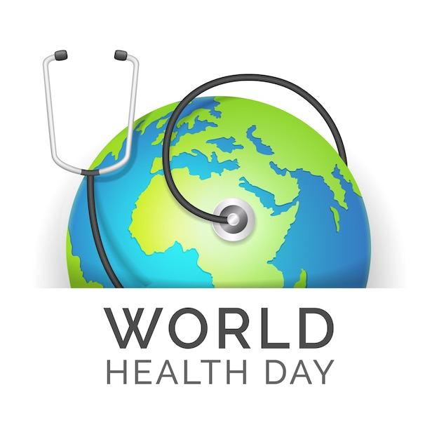 Free vector realistic world health day with earth and stethoscope