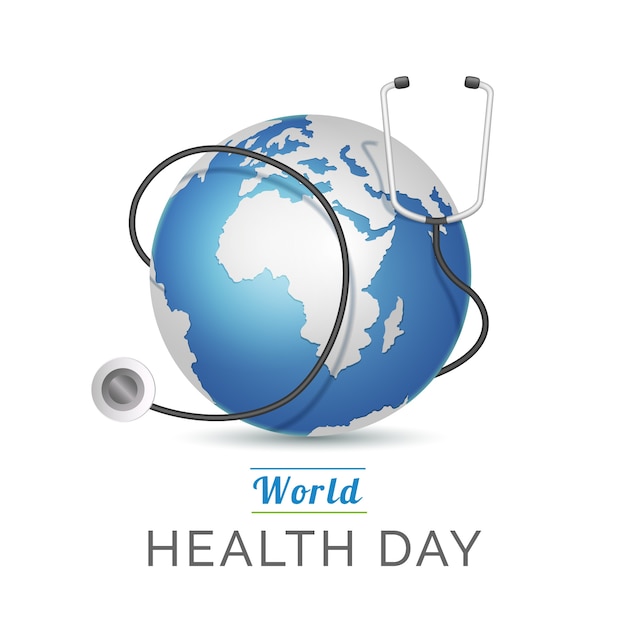 Realistic world health day with planet and stethoscope