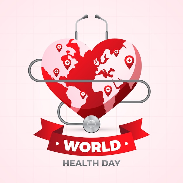 Realistic world health day with red heart shaped earth