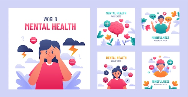 Free vector realistic world mental health day instagram posts collection