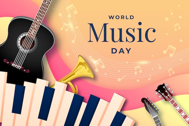 Free vector realistic world music day background with piano