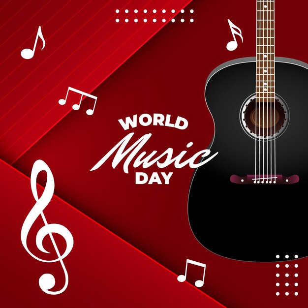 Realistic world music day illustration with guitar