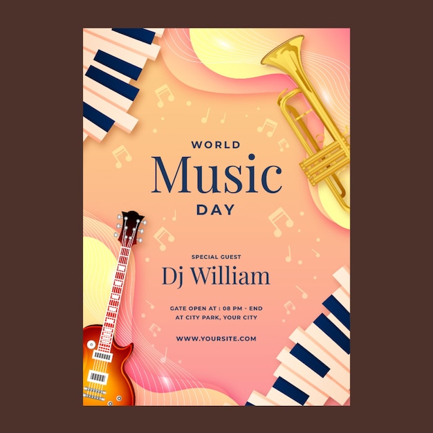 Realistic world music day poster with instruments