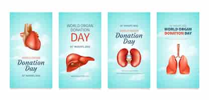 Vettore gratuito collezione di storie di instagram per la giornata mondiale della donazione di organi realistica