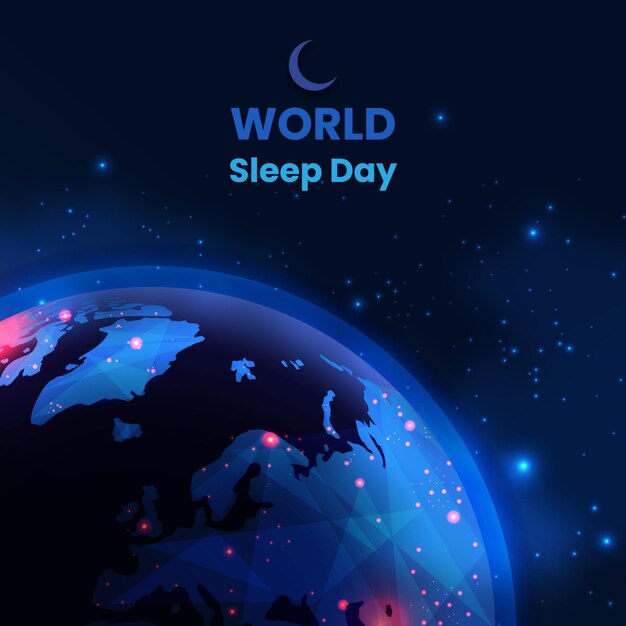Realistic world sleep day illustration with planet earth and stars