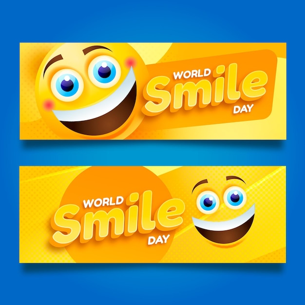 Free vector realistic world smile day horizontal banners set