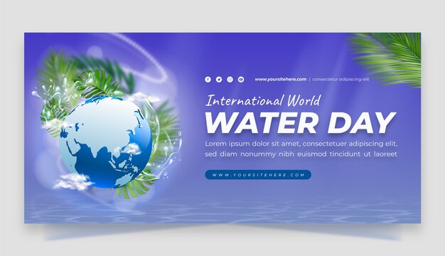 Realistic world water day horizontal banner template